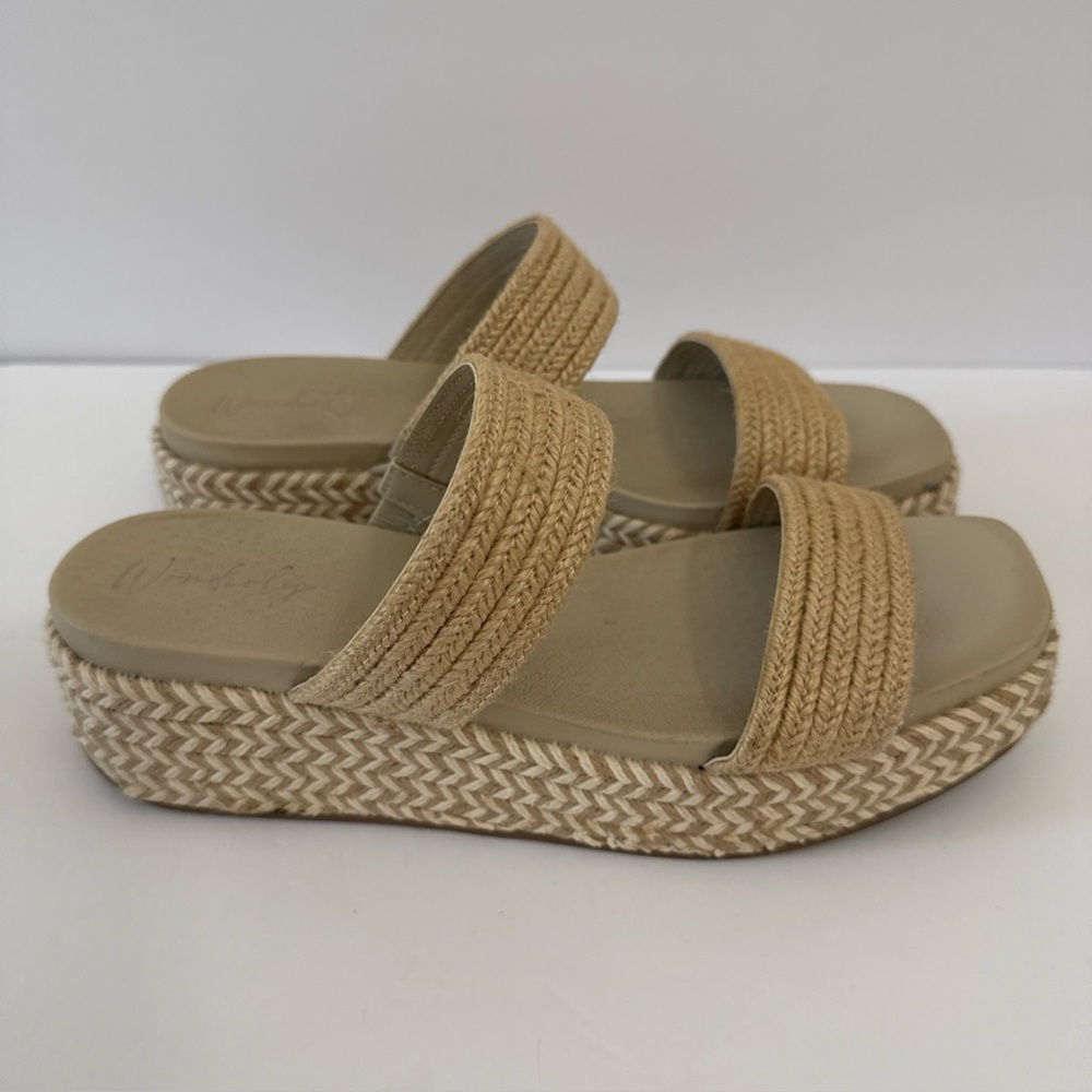 Wonderly Joby Platform Sandals Cream Size 8.5 Slip On Jute Wedge
